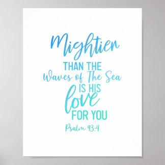 Poster Plus puissant que les vagues Bible Verse Mur Art B