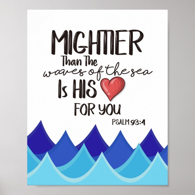 Poster Plus puissant que les vagues Bible Verse Wall Art (Devant)