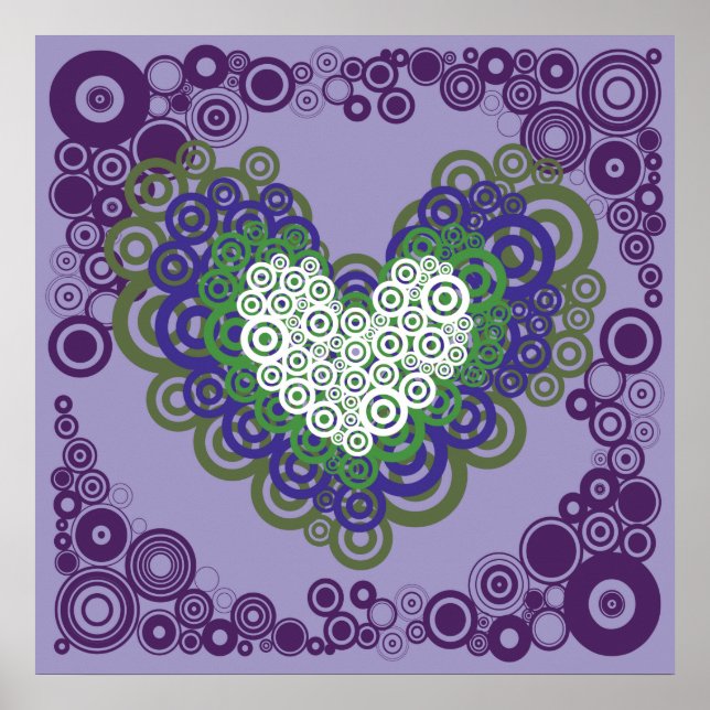 Poster Plutôt violet vert Coeurs et cercles Motif (Devant)
