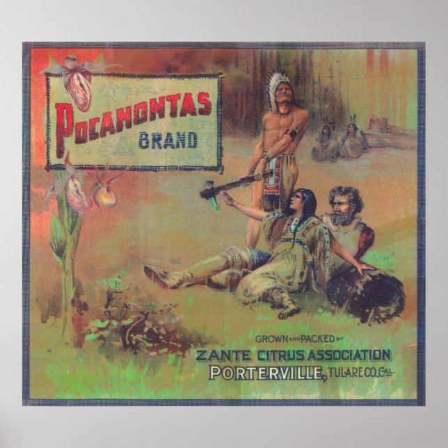 Poster Pocahontas Orange LabelPorterville, CA (Devant)