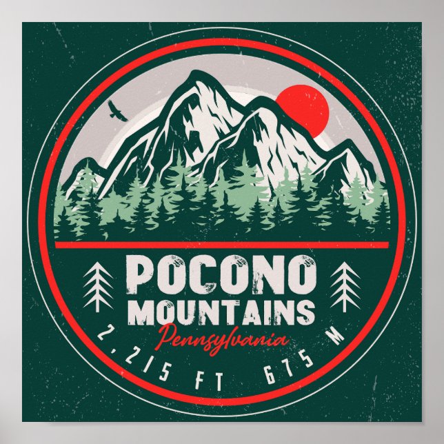 Poster Pocono Mountains PA Retro Sunset Souvenirs (Devant)