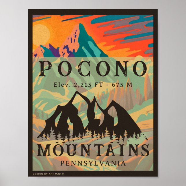 Poster Pocono Mountains Pennsylvanie - Souvenirs rétro (Devant)