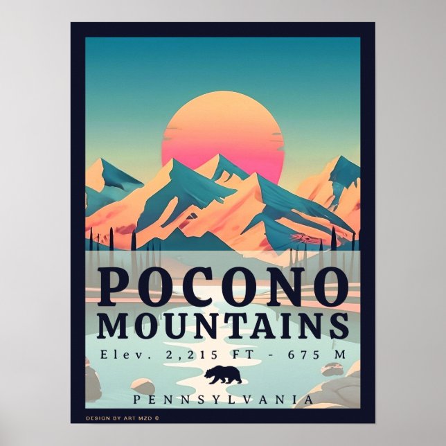 Poster Pocono Mountains Pennsylvanie Souvenirs Vintages (Devant)