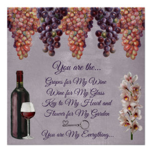 Poster Poème d'amour romantique en purle avec des raisins