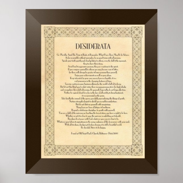Poster Poème de Desiderata par Max Ehrmann (Devant)