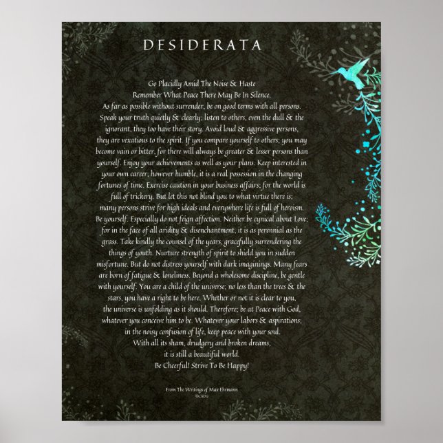 Poster Poème de Desiderata par Max Ehrmann Chalk Art (Devant)