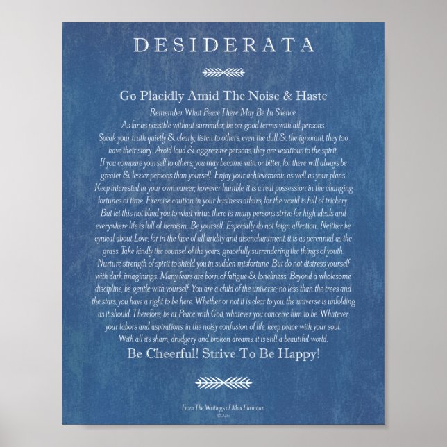 Poster Poème de Desiderata par Max Ehrmann Denim Art (Devant)