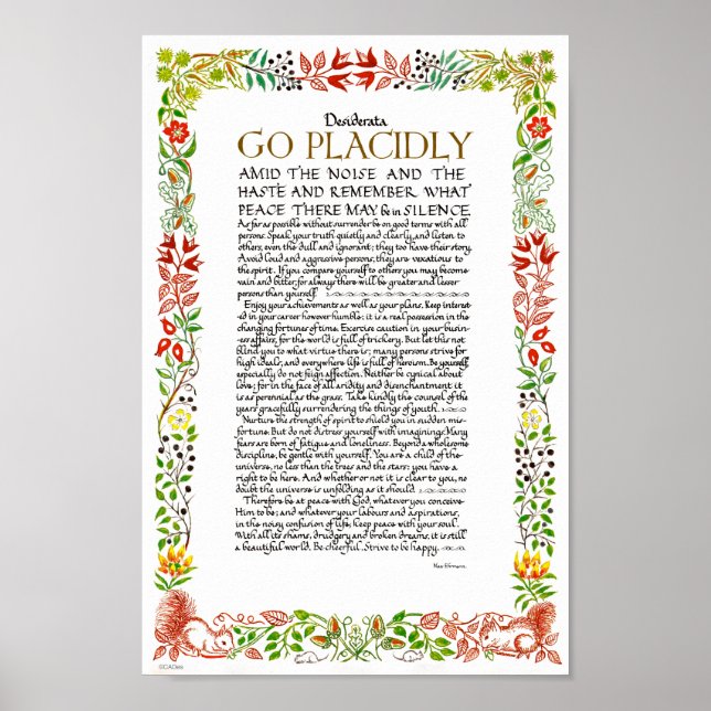 Poster Poème de Desiderata par Max Ehrmann Fleurs sauvage (Devant)