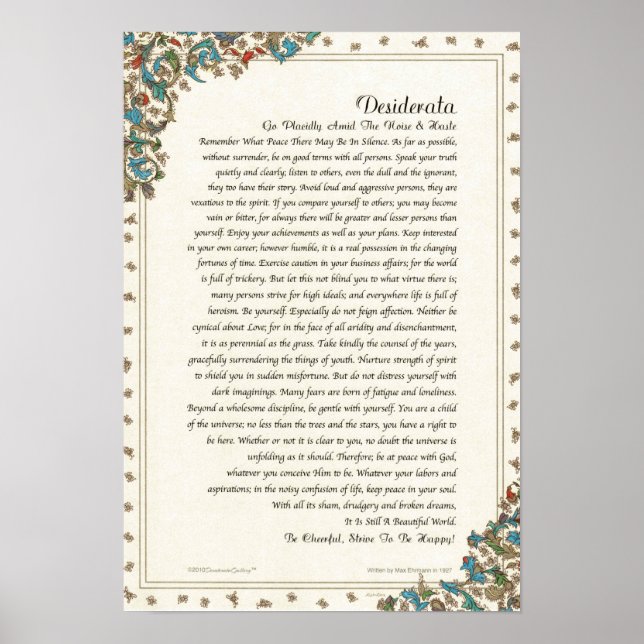 Poster Poème de Desiderata par Max Ehrmann Floral Medici (Devant)