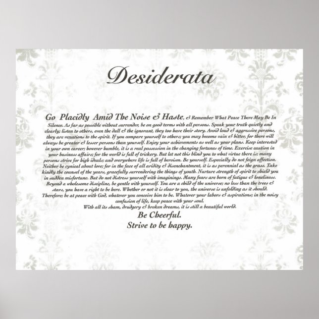 Poster Poème de Desiderata sur fond d'écran d'antiquité (Devant)