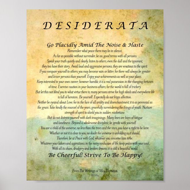 Poster Poème de Desiderata sur la forêt d'aquarelle (Devant)