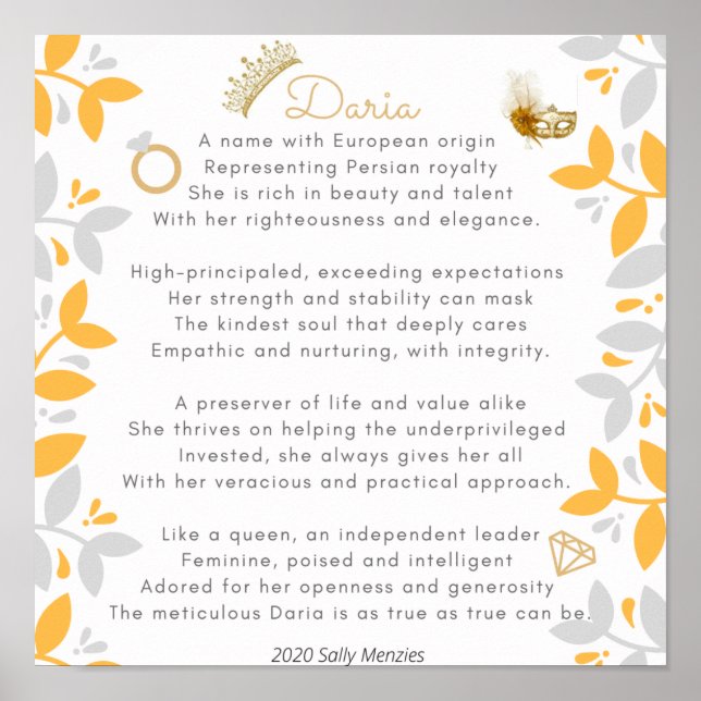 Poster Poème de nom "Daria" (Devant)