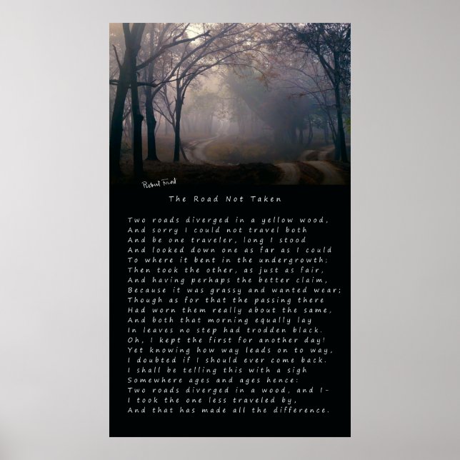 POSTER POÈME DE ROBERT FROST : LA ROUTE N'EST PAS PRISE (Devant)