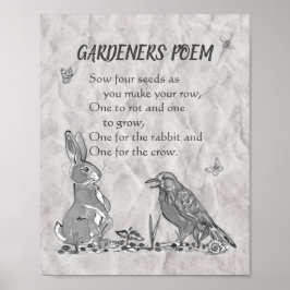 Poster Poème des jardiniers Graines noir et blanc, Lapin,