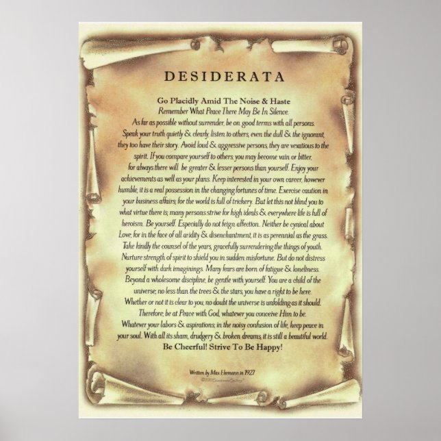 Poster Poème Desiderata par Max Ehrmann Antique Scroll (Devant)