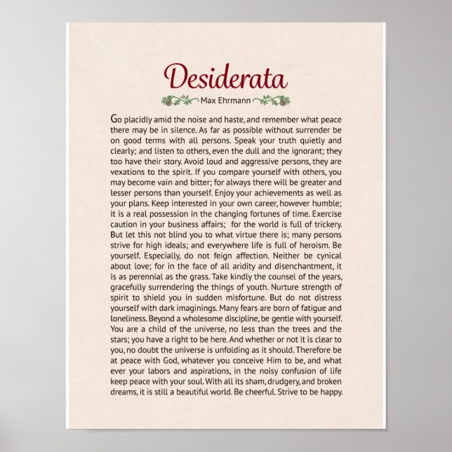 Poster Poème Desiderata Poem Imprimer (Devant)