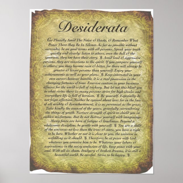 Poster Poème Desiderata sur papier de style antique (Devant)