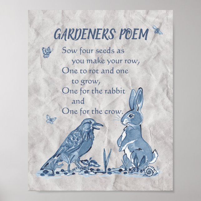 Poster Poème Gardeners Bleu & Graines Blanches, Lapin, Cr (Devant)