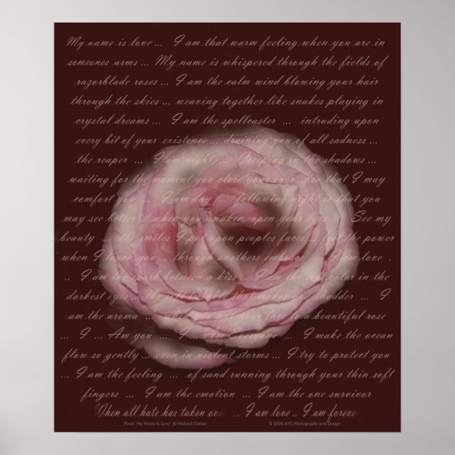 Poster Poème "Mon nom est amour" Floral Imprimer (Devant)