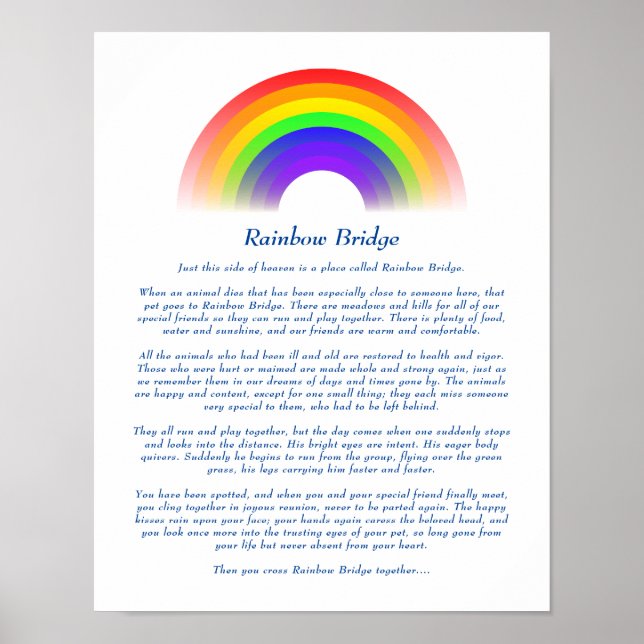 Poster Poème Rainbow Bridge pour la perte d'animal de com (Devant)