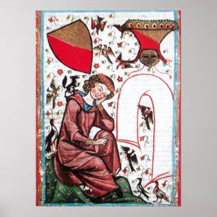 Poster POÈTE DANS LE JARDIN DES OISEAUX Miniature Médiéva