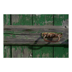 Poster Poignée de porte rouillée sur porte verte