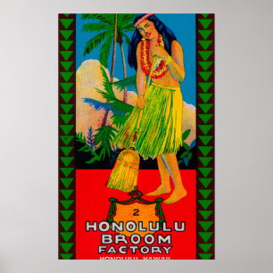 Poster Poignée LabelHonolulu, HI de balai de Honolulu