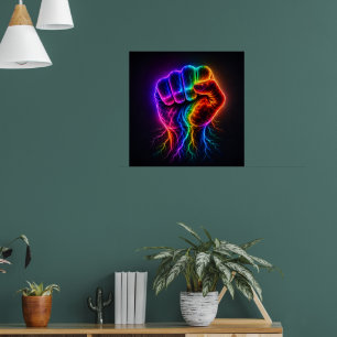 Poster Poing de pouvoir arc-en-ciel vibrant avec énergie