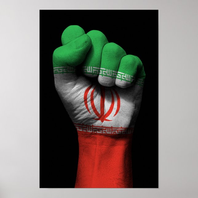 Poster Poing serré levé avec drapeau iranien (Devant)