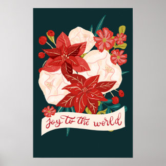 Poster Poinsettia Floral de Noël Classique Rouge Vert 