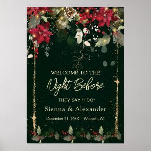 Poster Poinsettia Holly Bienvenue au Réveillon Panneau de