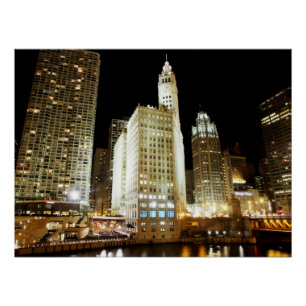 Poster Point de repère célèbre de Chicago la nuit