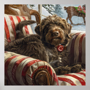 Poster Pointeur à poils durs Griffon Chien Festif de Noël