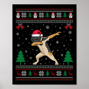Poster Pointeur brun allemand Dabbing Chien Santa Hat C