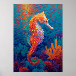 Poster Pointillisme de cheval marin coloré, peinture océa