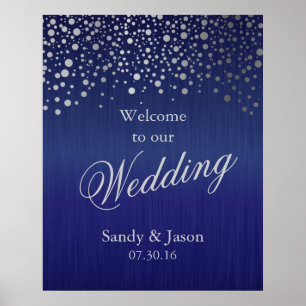 Poster Points Confetti gris argent élégant bleu foncé