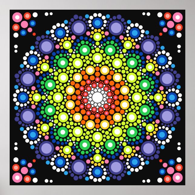 Poster Points Hippie Retro Mandala Floral Dotés (Devant)