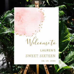 Poster Points or rose pâle Sweet sixteen Bienvenue