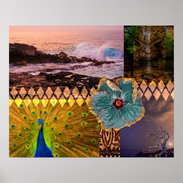 Poster Poipu Sunrise, Kauai Hawaiian Collage (Devant)