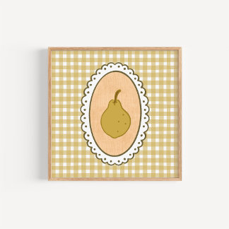 Poster Poire Coquette Fantaisiste sur Fond Gingham