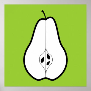 Poster Poire noire demi. Illustration au trait