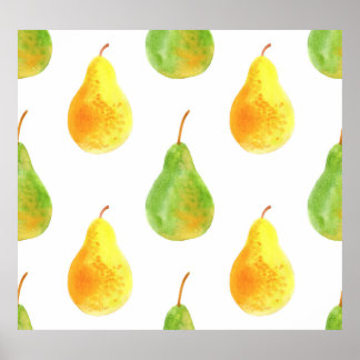 Poster Poires dessinées à la main, aquarelle image alimen