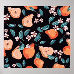 Poster Poires juteuses : motif de fruits dessiné à la mai