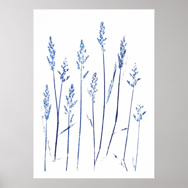 Poster pois bleu marine feuilles herbe herbe graine arts (Devant)