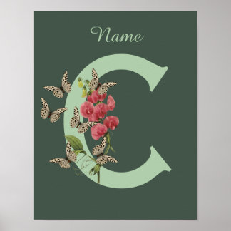 Poster Pois de senteur doux papillons Monogramme Initiale