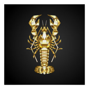 Poster Poisson à langouste polygonale dorée sur noir