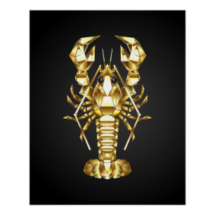 Poster Poisson à langouste polygonale dorée sur noir