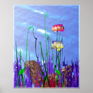 Poster Poisson-ange 3D coloré