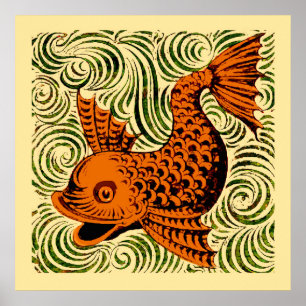 Poster Poisson Antique Carrelage Ancien art