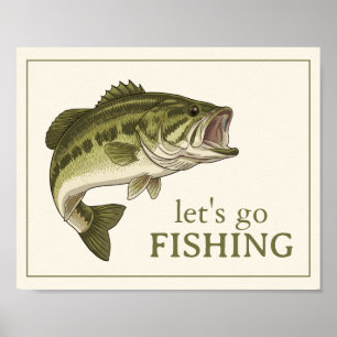Poster Poisson Bass Allons Pêcher Personnalisé